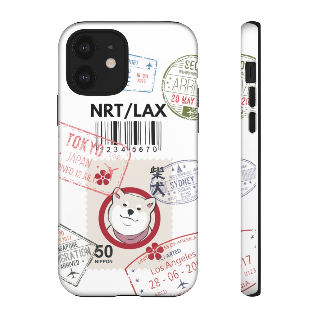 Cuddly™ Travel Shiba Stamp Tough Phone Case (White)