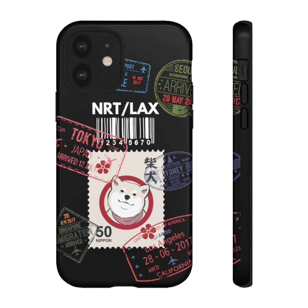 Cuddly™ Travel Shiba Stamp Tough Phone Case (Black)