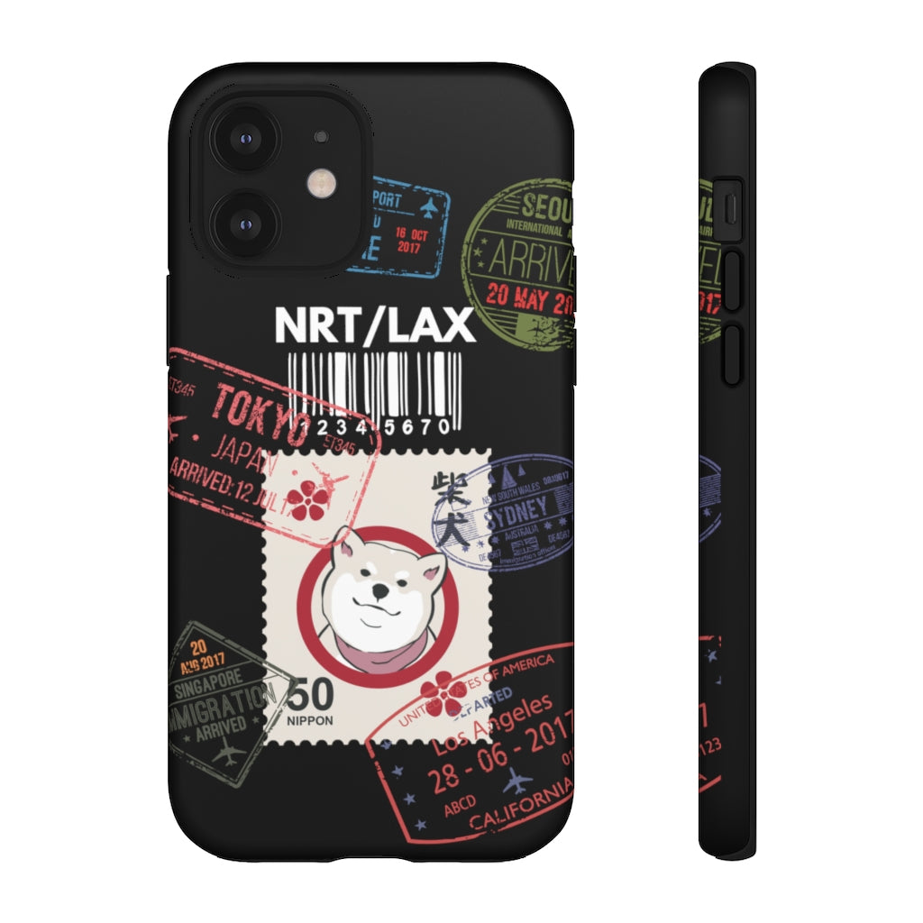 Cuddly™ Travel Shiba Stamp Tough Phone Case (Black)